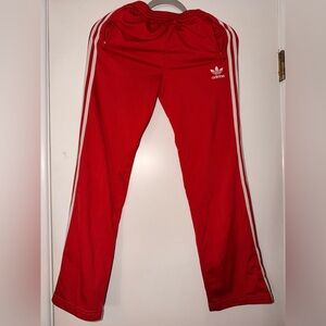 Adidas Kids Red Joggers with White Stripes